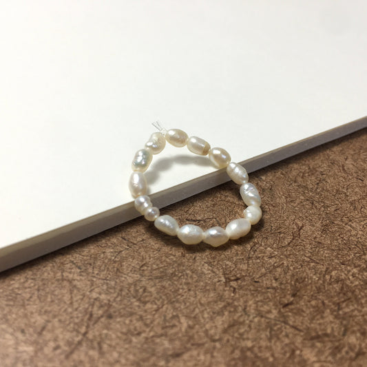 White Freshwater Pearl beaded ring, stackable ring