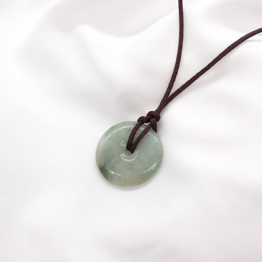 Natural Two-tone Donut coin Peace Buckle Jade pendant Necklace, Lucky gift