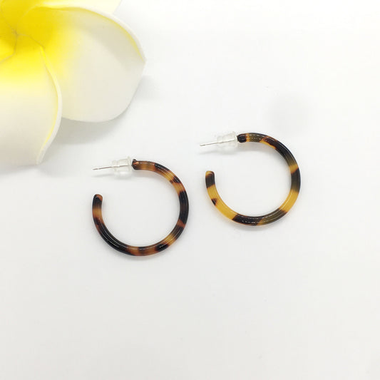 30mm Round acetate Solid color, Tortoise Shell Hoops silver studs Earring