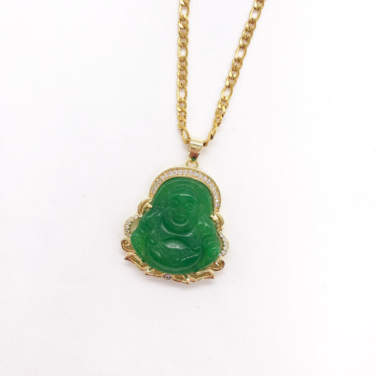 Good Fortune wealth wisdom Green Jade Buddha Pendant Necklace