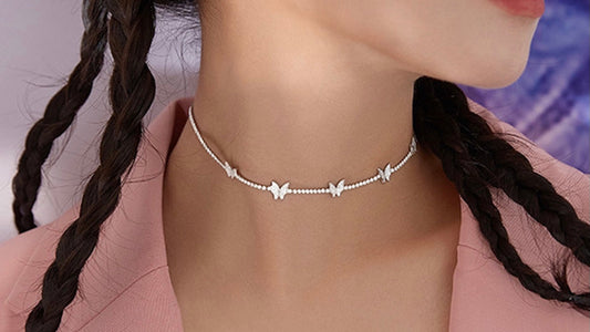 925 Sterling Sviler Butterfly Choker Necklace