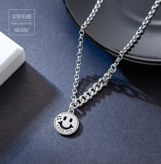 925 Sterling Silver Smiley Face Chain Necklace