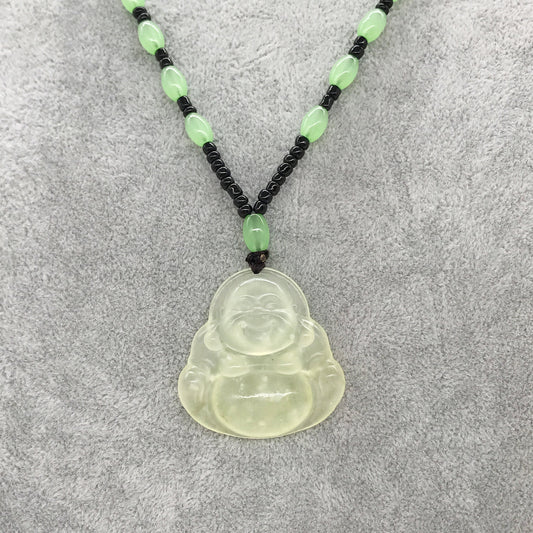 Light Green Jade Buddha Pendant Beaded Necklace