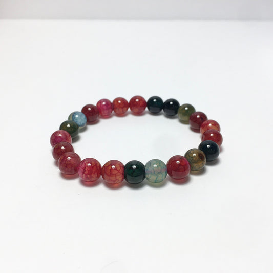 8mm Two Tone Red, Green Dragon Bone Stone Beaded Bracelet, Lucky Gift