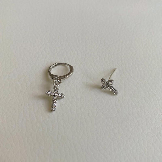 Sterling Silver Cross CZ Earring, Stud and Huggie Earring