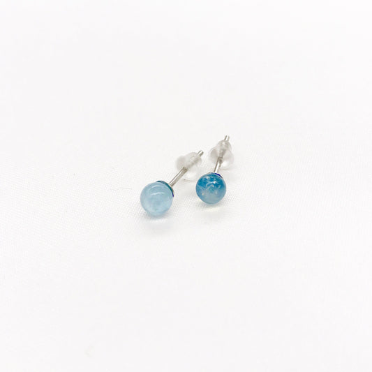 4mm Blue Agate Ball Sterling Silver Studs Earring