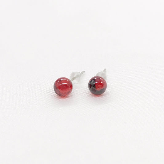 6mm Red Agate Carnelian Ball Sterling Silver Studs Earring