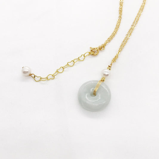 White Jade and Fresh Water Pearl with Gold plated Chain Necklace