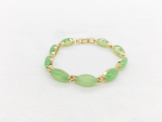 Light Green Jade Link Bracelet, Gold Plated