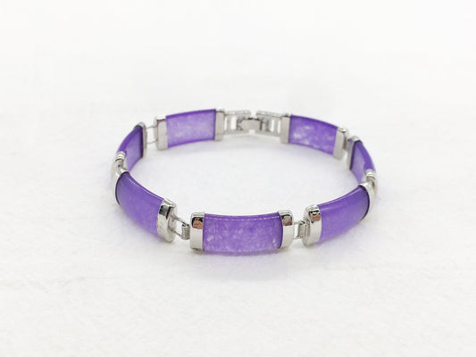 Purple rectangle Jade Link Bracelet, White Gold Plated