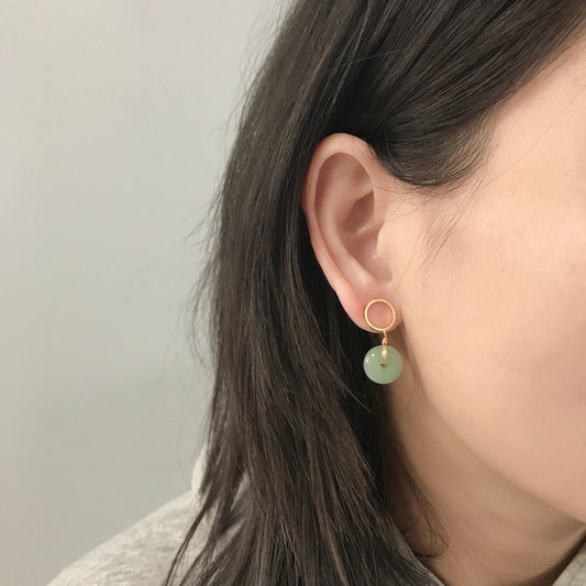 Circle Donuts Hetian Jade Peace Buckle Coin Jade Earring